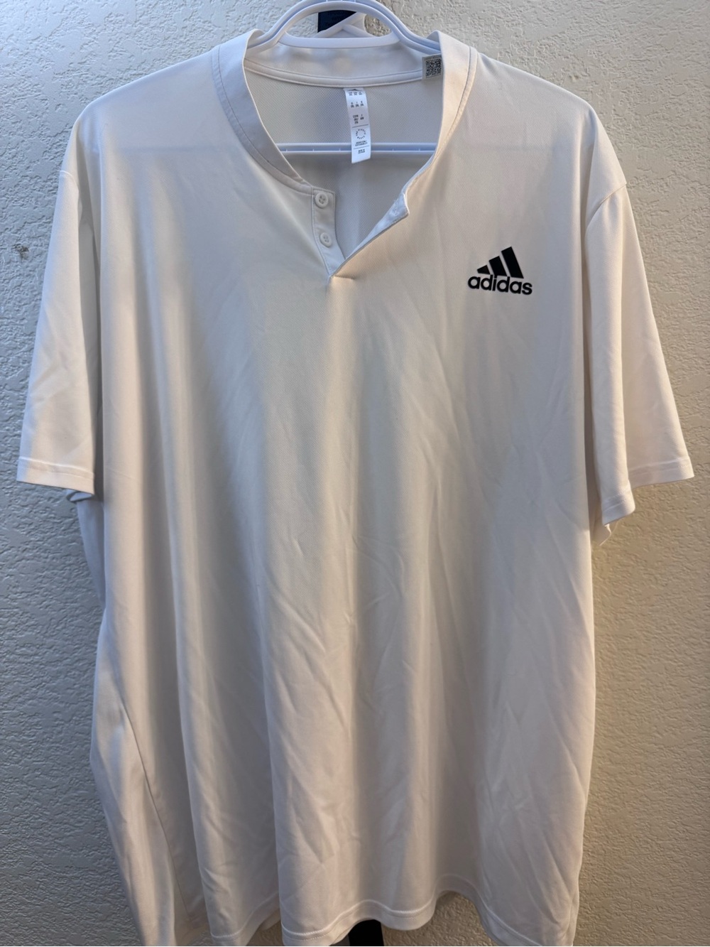 adidas White Short-Sleeve Henley Polo with Logo